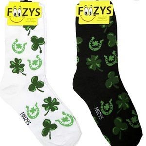Luck Irish Four Leaf Clover Horseshoe Shamrock 2 Pairs Foozys Women's Socks
